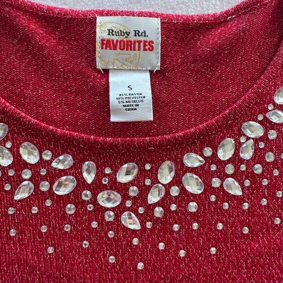 Red Silver Vintage Bedazzled Blouse - Picture 3 of 9